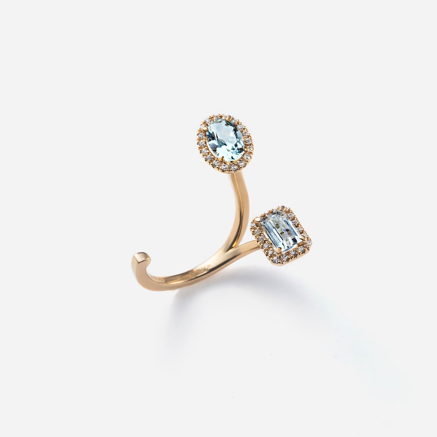 new basic collection / aquamarine diamond double halo ring K18YG