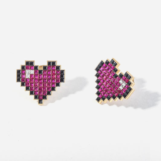 refined legacy collection / 8-bit heart Invisible setting earring pair K18YG