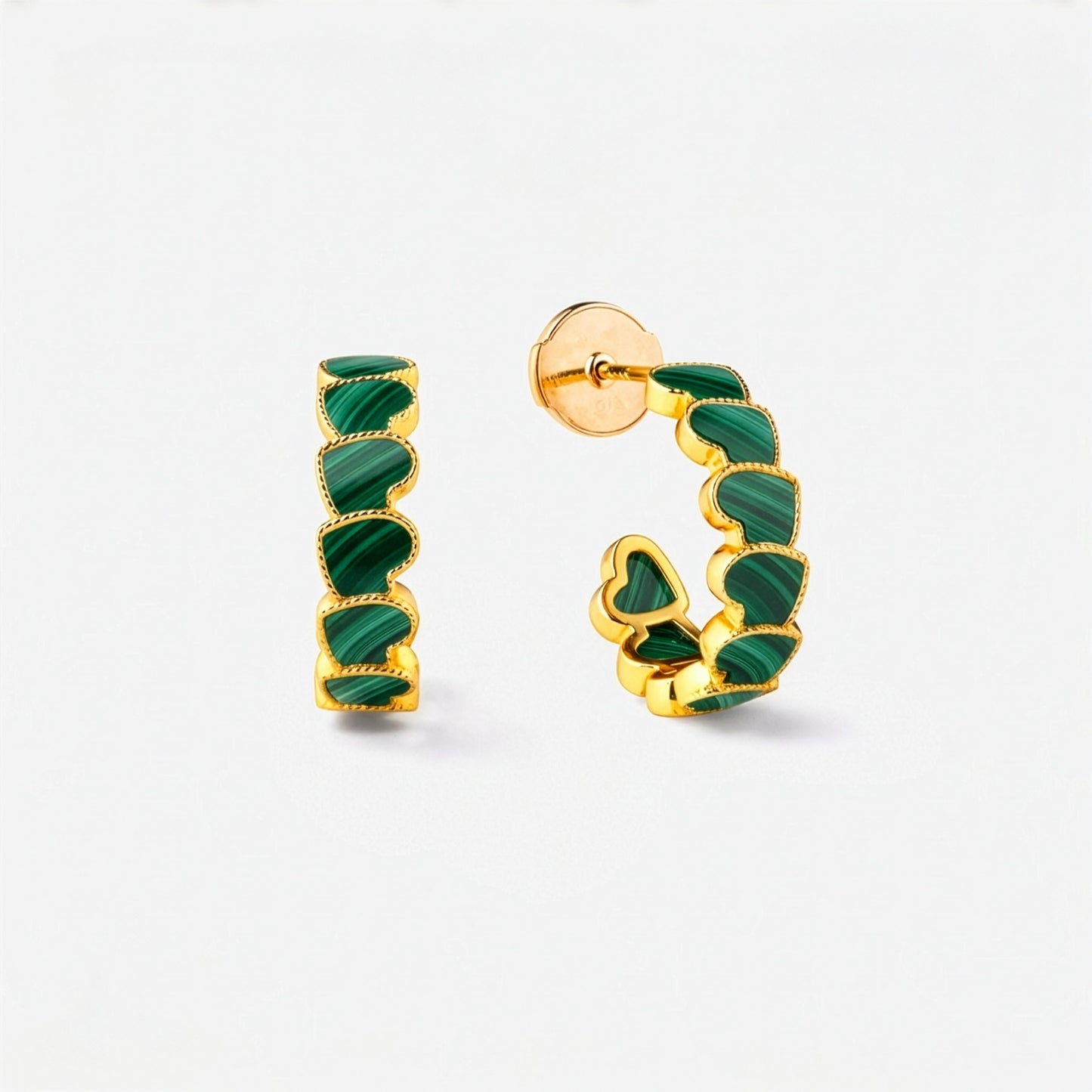 eternal heart collection / malachite inlay rope heart hoop earring small K18YG