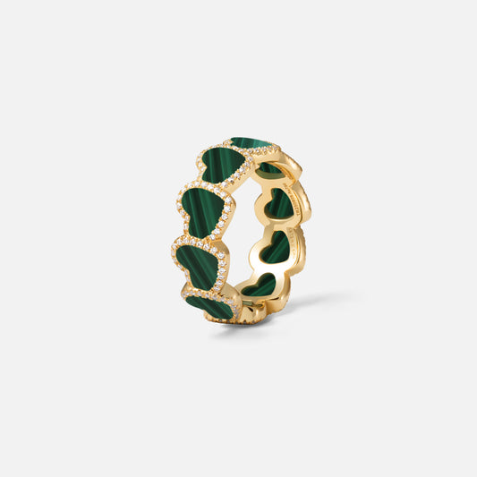 refined legacy collection / malachite inlay heart halo ring K18YG