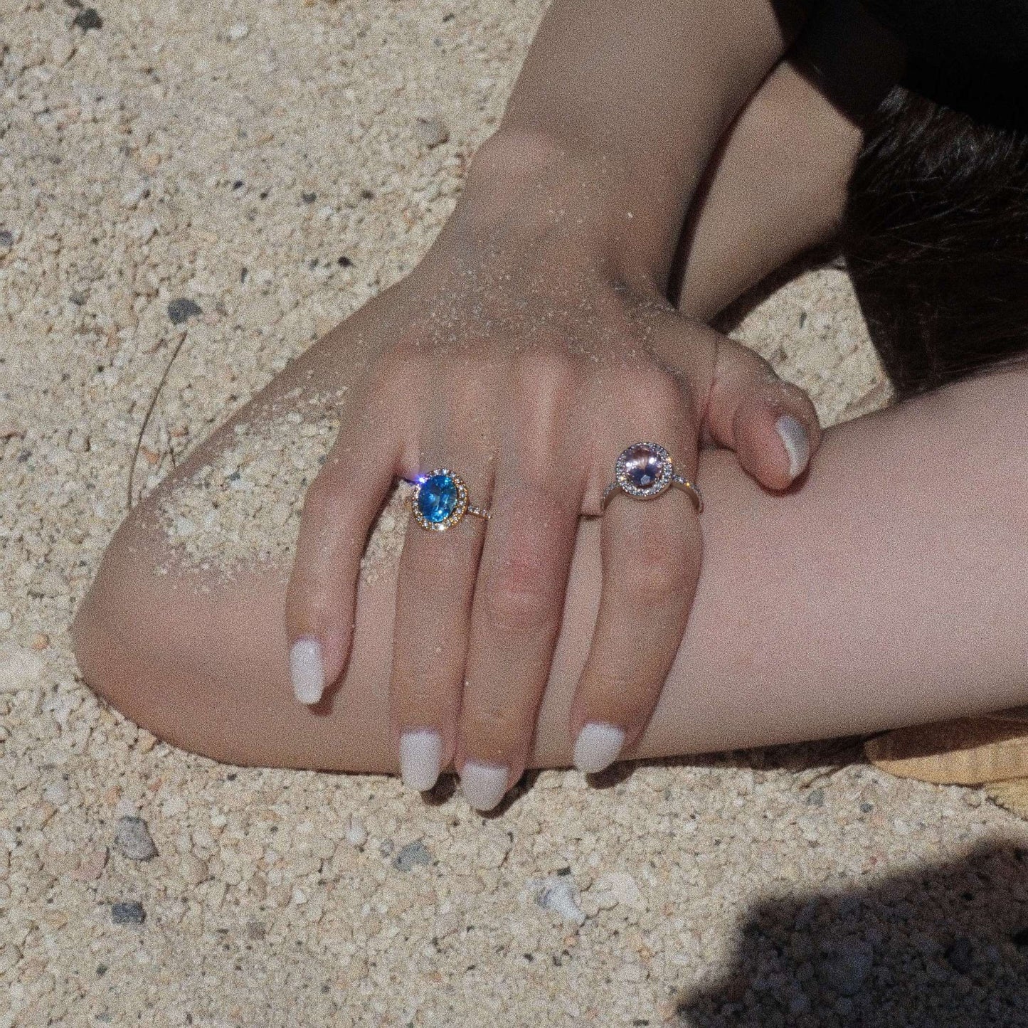 basic collection / blue topaz diamond stacking halo ring pt950