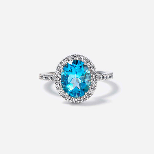 basic collection / blue topaz diamond stacking halo ring pt950
