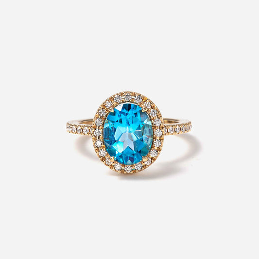 basic collection / blue topaz diamond stacking halo ring K18YG