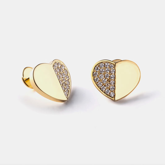 refined legacy collection / folded heart pave diamond earrings large pair K18YG
