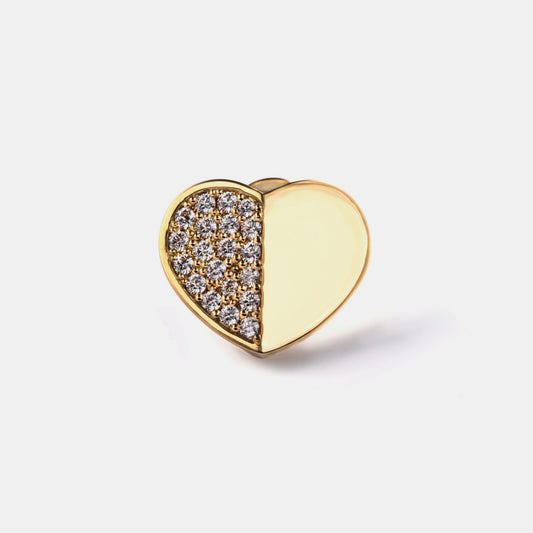 refined legacy collection / folded heart pave diamond earring large single K18YG