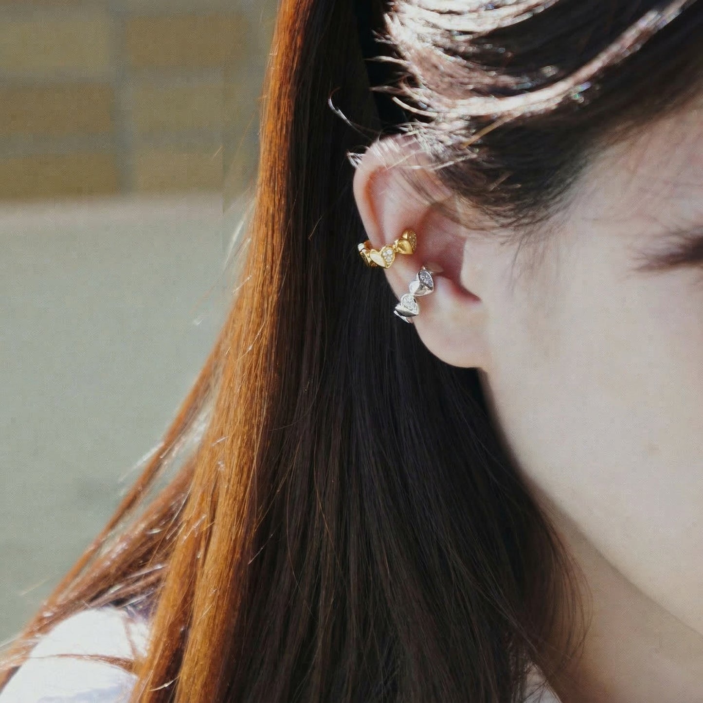 refined legacy collection / folded heart pave diamond earcuff small K18YG