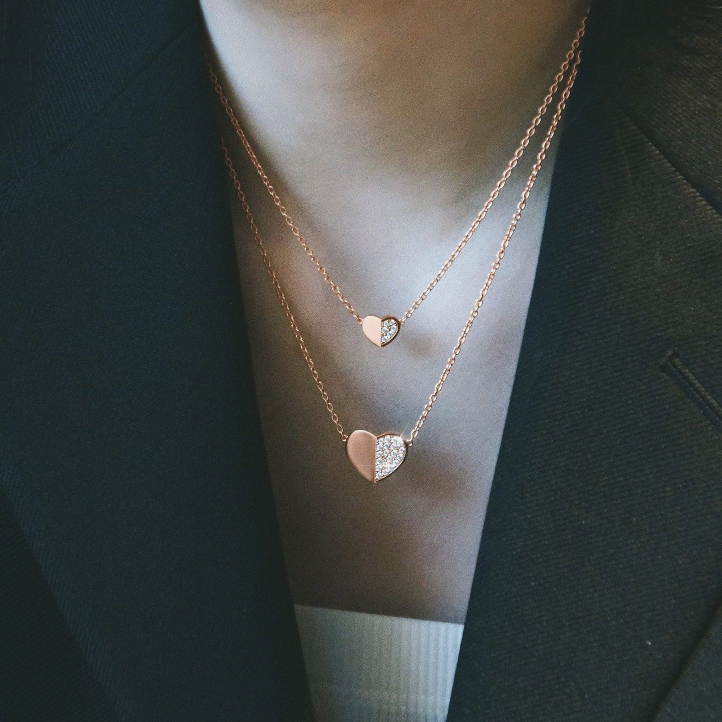 refined legacy collection / folded heart pave diamond necklace medium K18PG