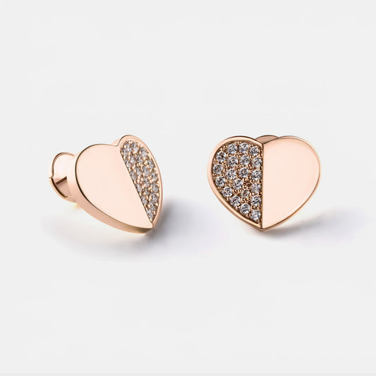 refined legacy collection / folded heart pave diamond earrings large pair K18PG