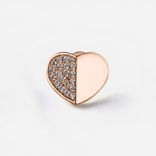 refined legacy collection / folded heart pave diamond earring large single K18PG