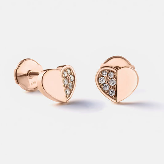 refined legacy collection / folded heart pave diamond earrings medium pair K18PG