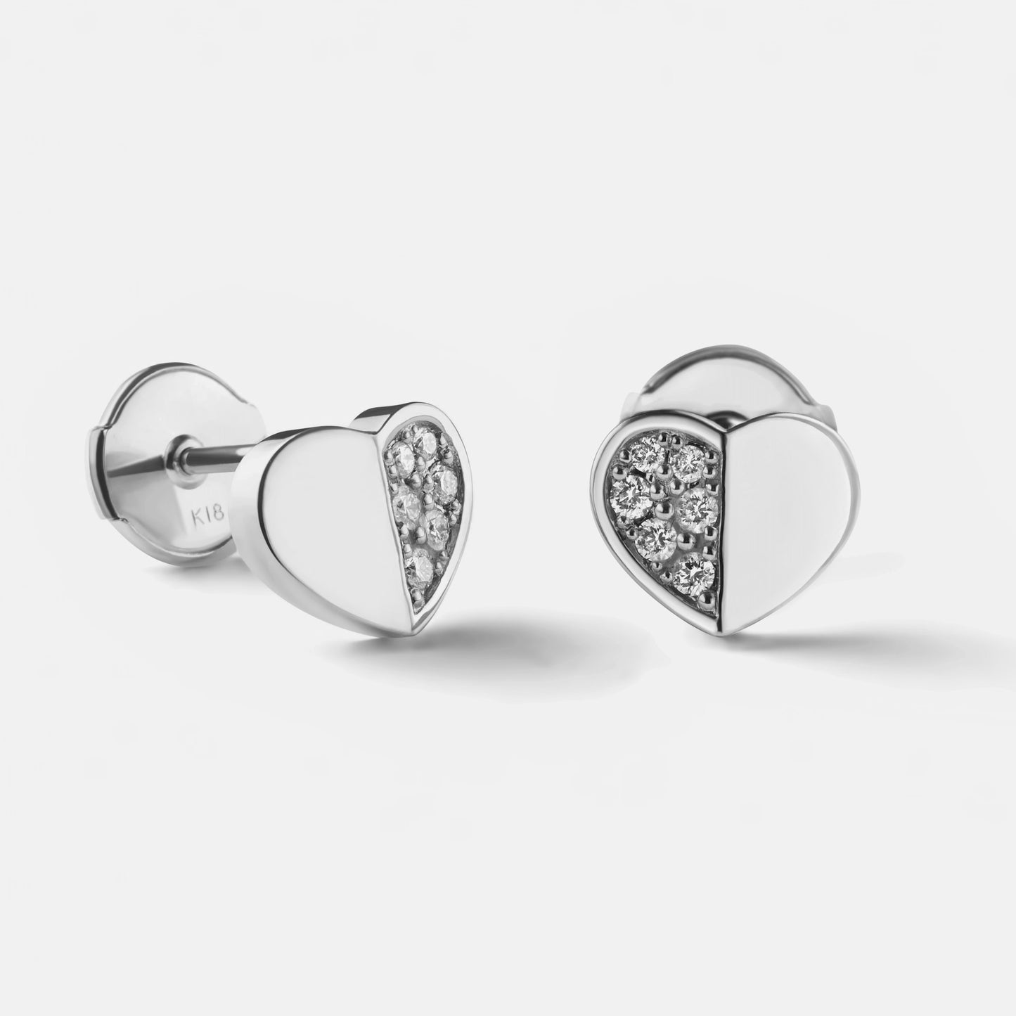 refined legacy collection / folded heart pave diamond earrings medium pair K18WG