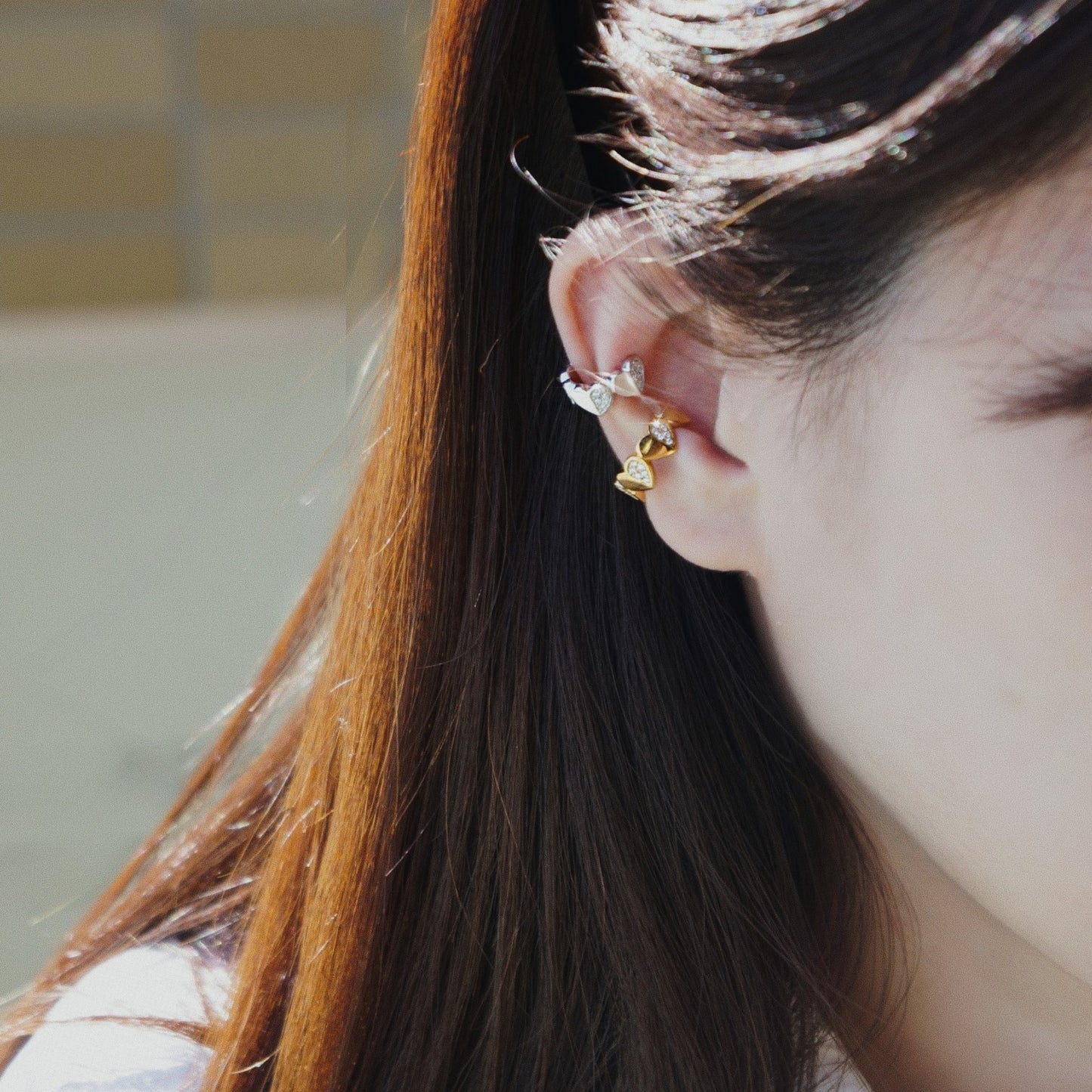 refined legacy collection / folded heart pave diamond earcuff small Pt950