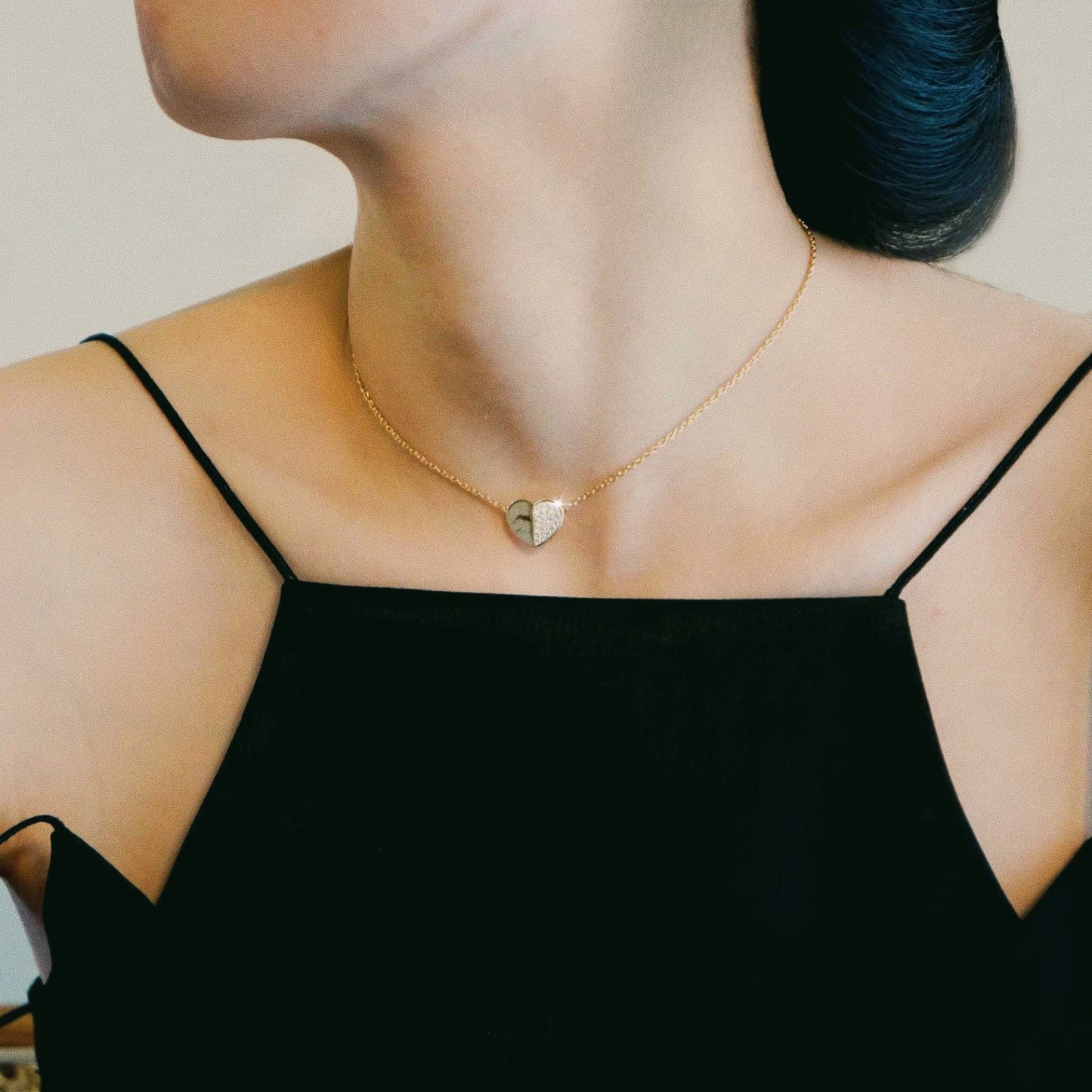 refined legacy collection / folded heart pave diamond necklace large K18WG