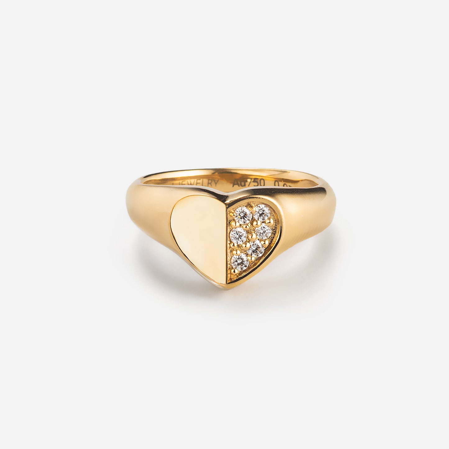 refined legacy collection / folded heart pave diamond signet ring K18YG