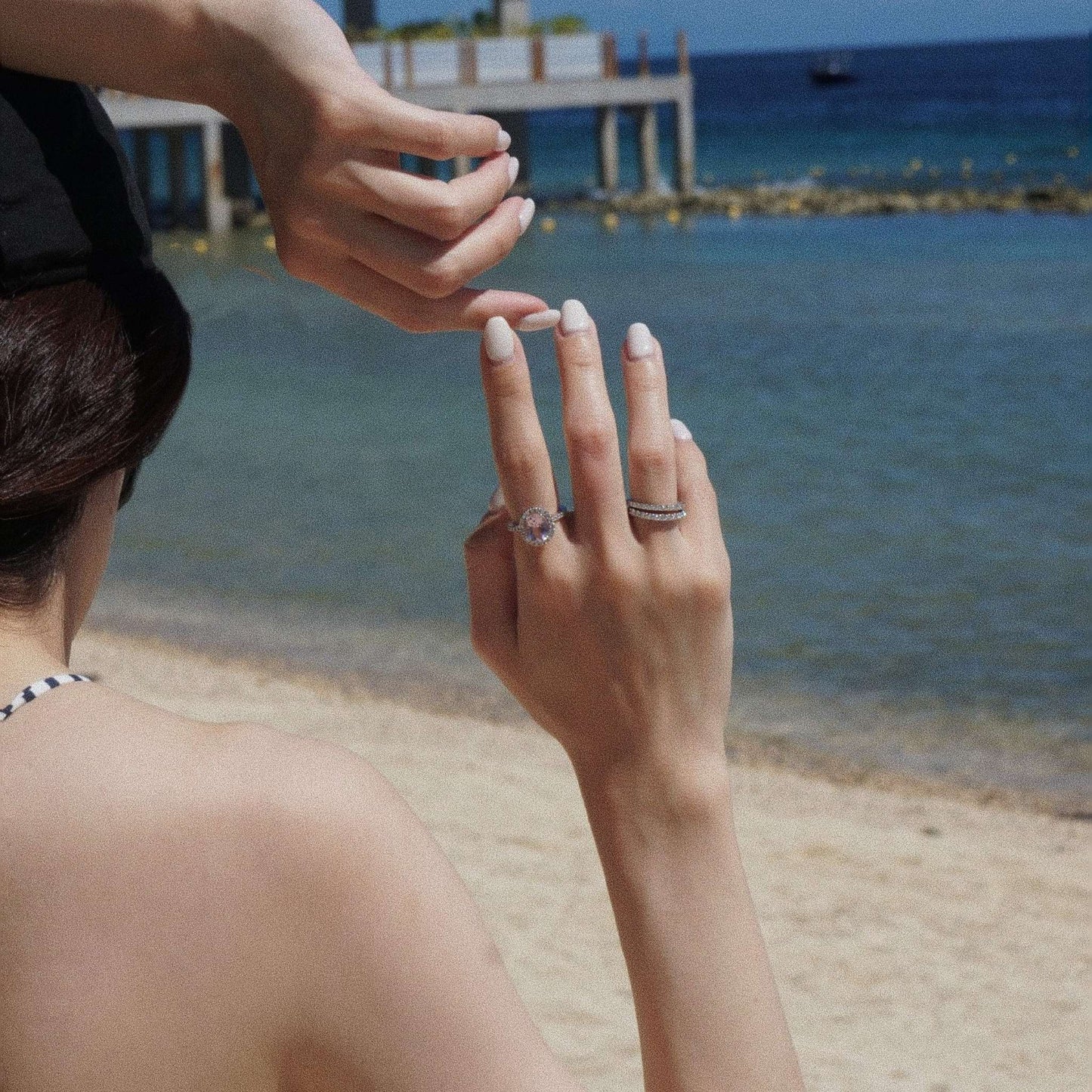 basic collection / Kunzite diamond stacking halo ring