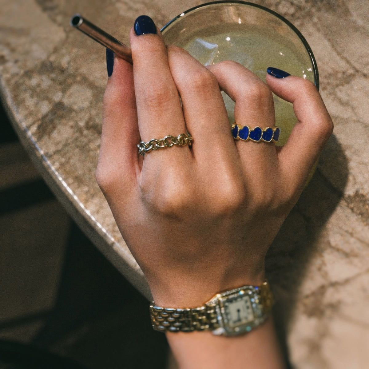 eternal heart collection / lapis lazuli inlay rope heart ring K18YG