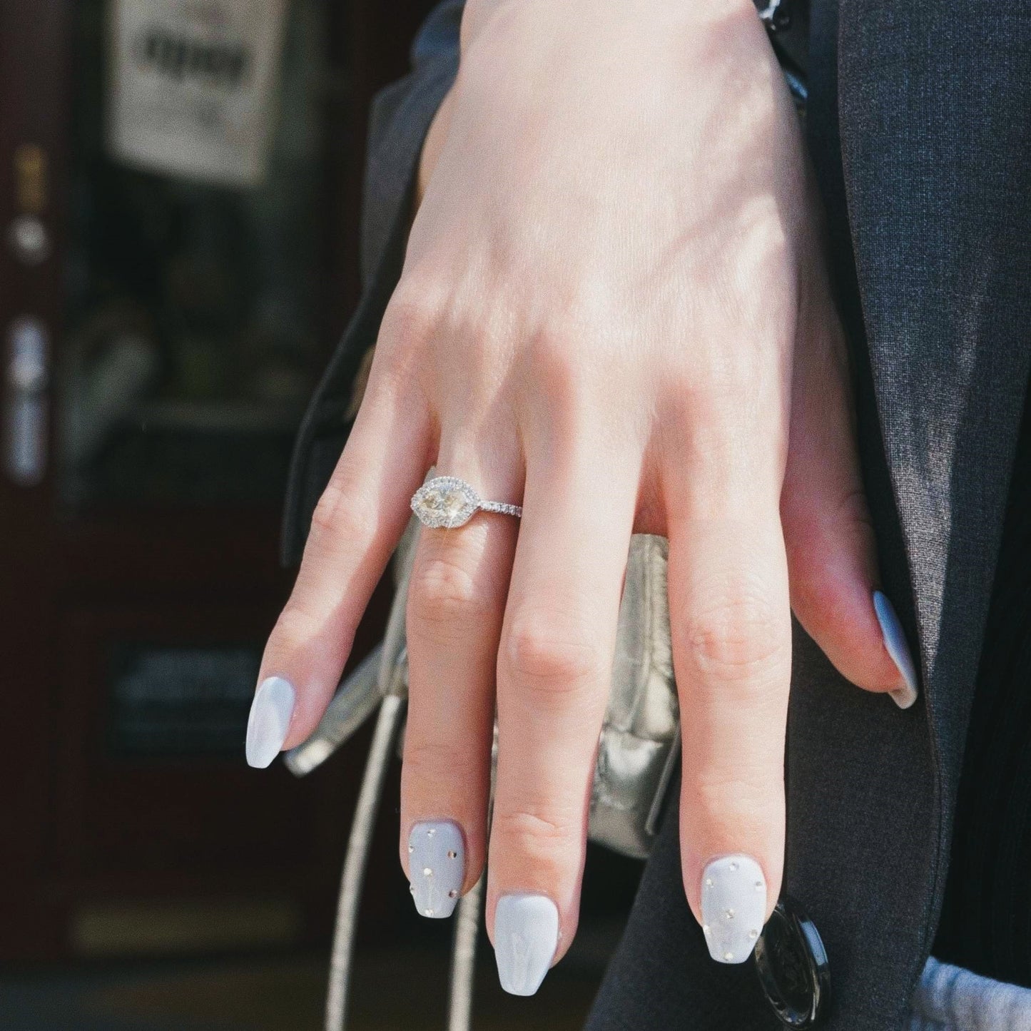 new basic collection / luxe kiss cut diamond halo ring Pt950