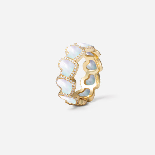 refined legacy collection / mother of pearl inlay heart halo ring K18YG