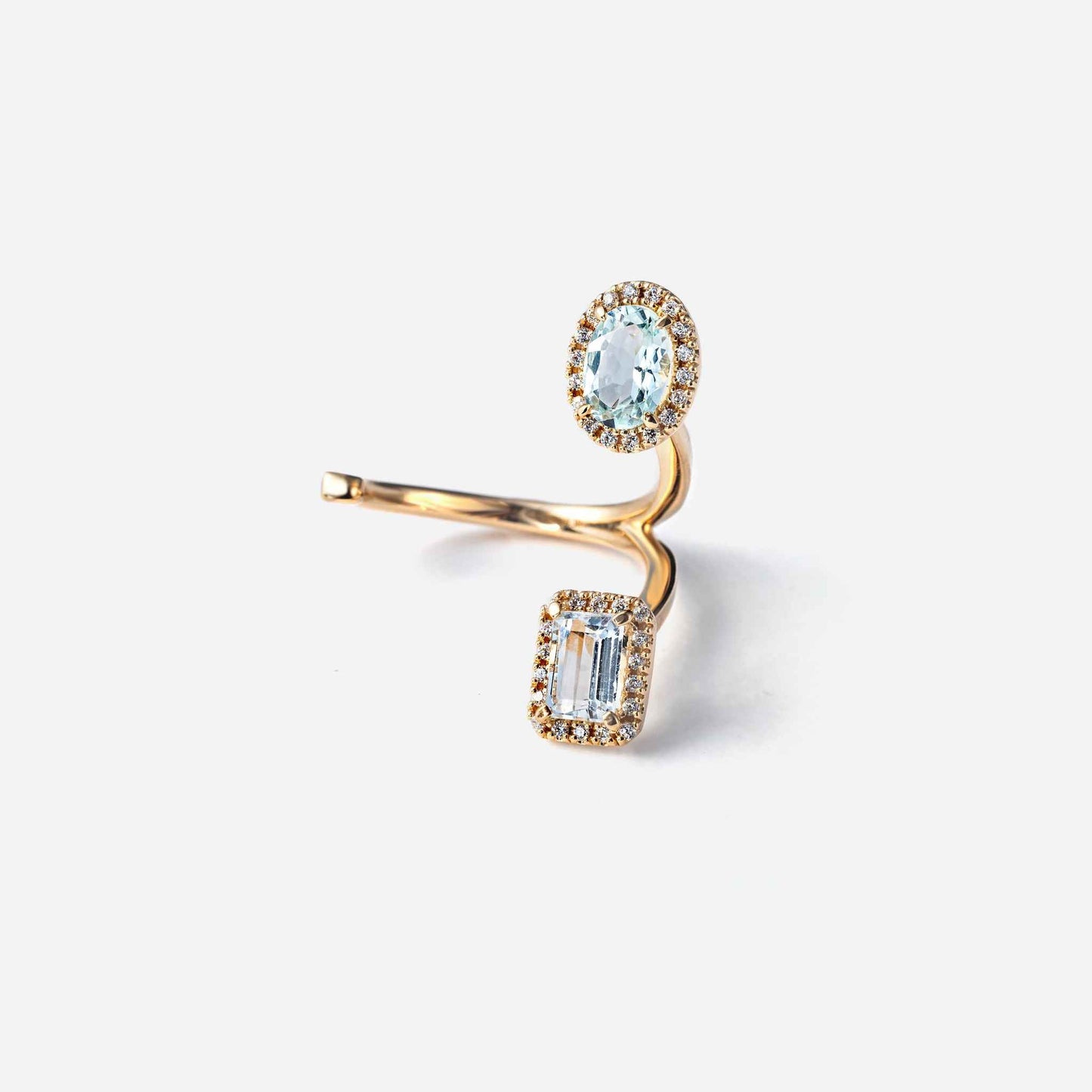new basic collection / aquamarine diamond double halo ring K18YG