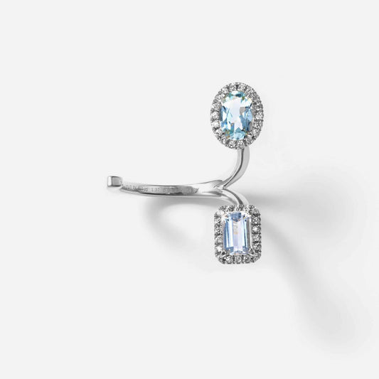 new basic collection / aquamarine diamond double halo ring Pt950