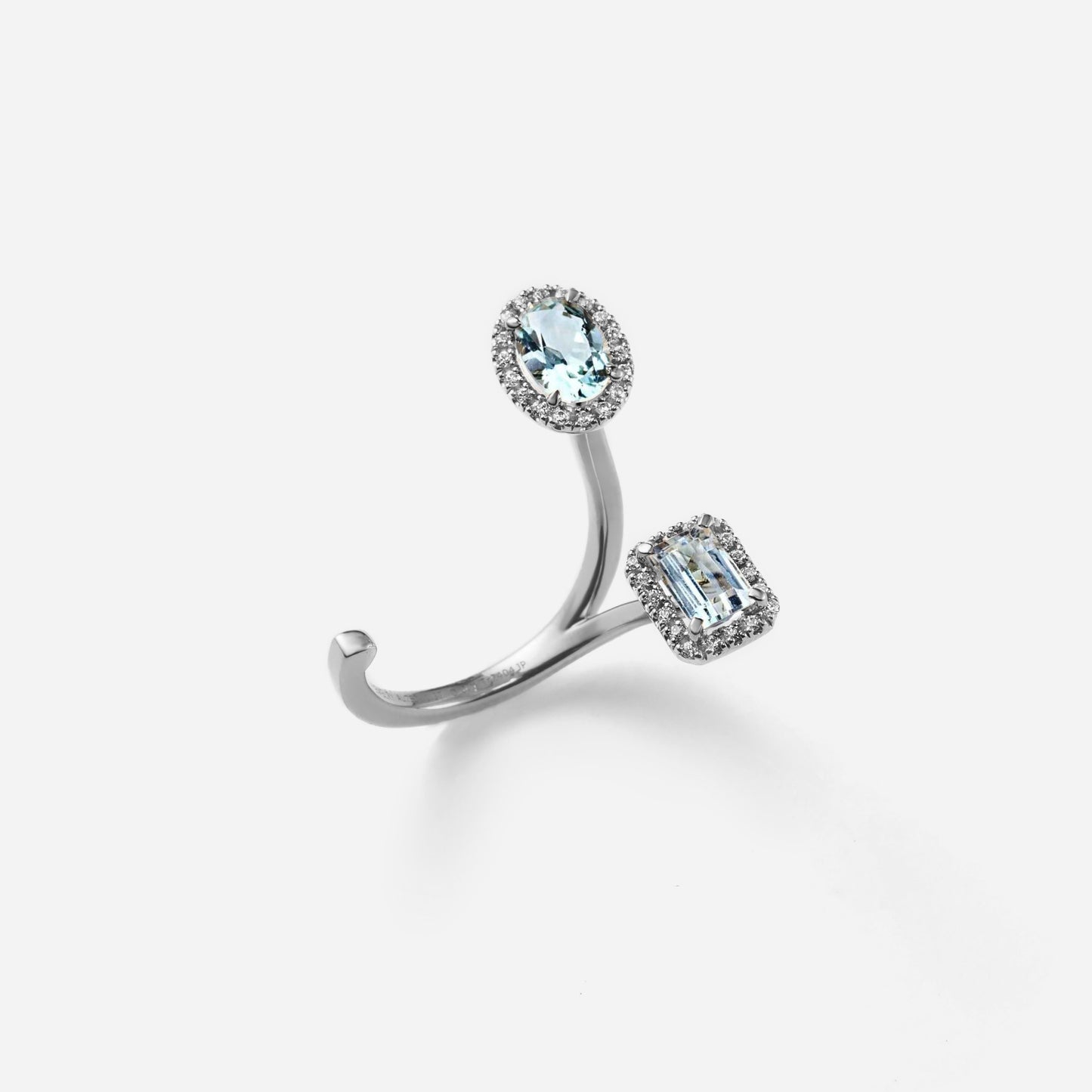 new basic collection / aquamarine diamond double halo ring Pt950