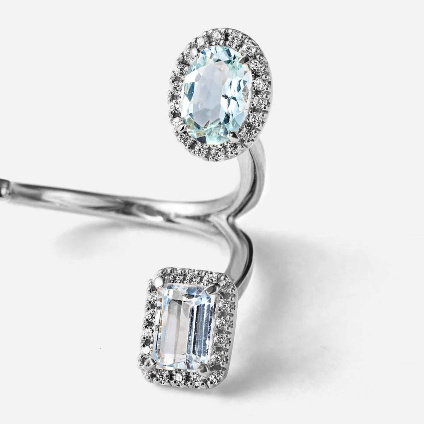 new basic collection / aquamarine diamond double halo ring Pt950