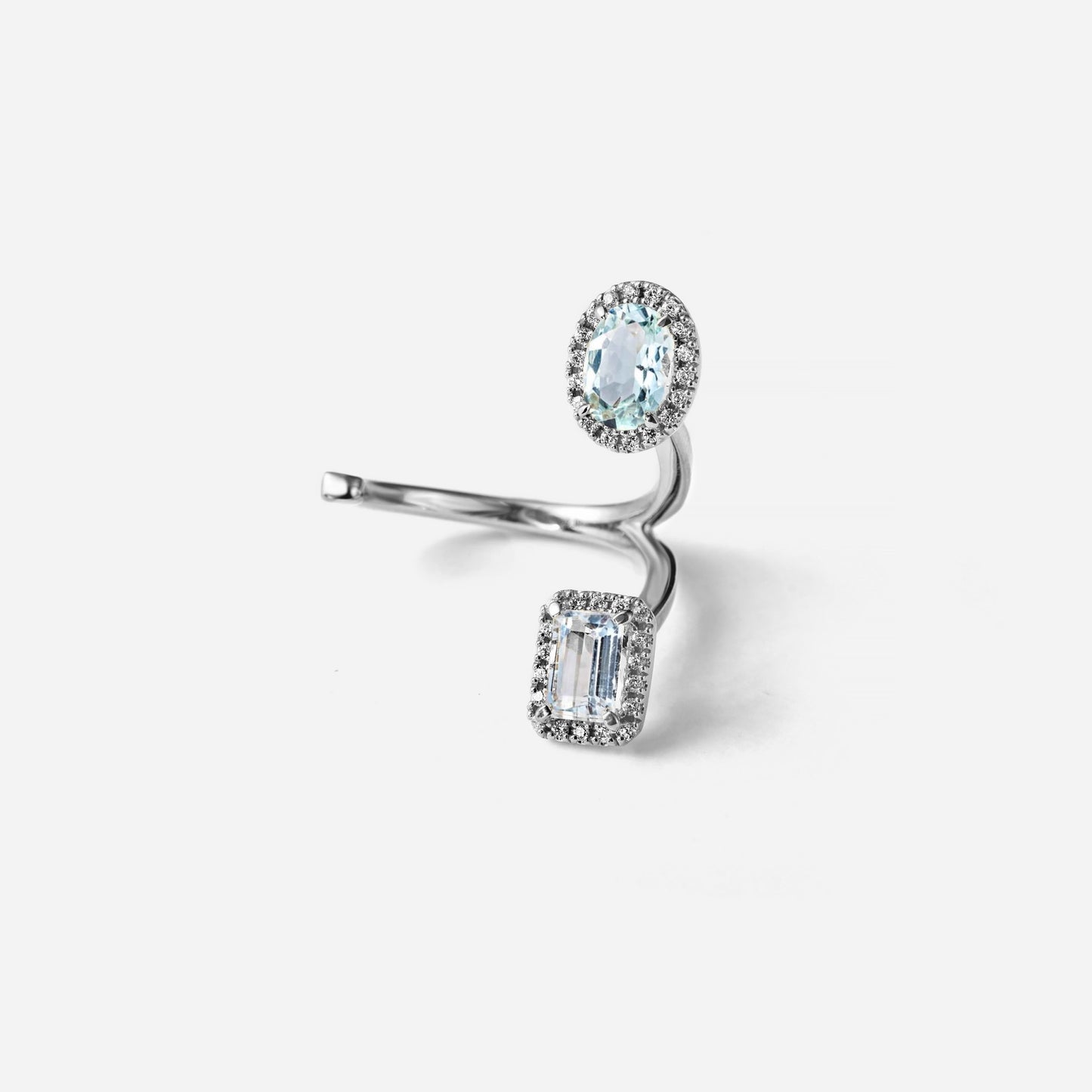 new basic collection / aquamarine diamond double halo ring Pt950