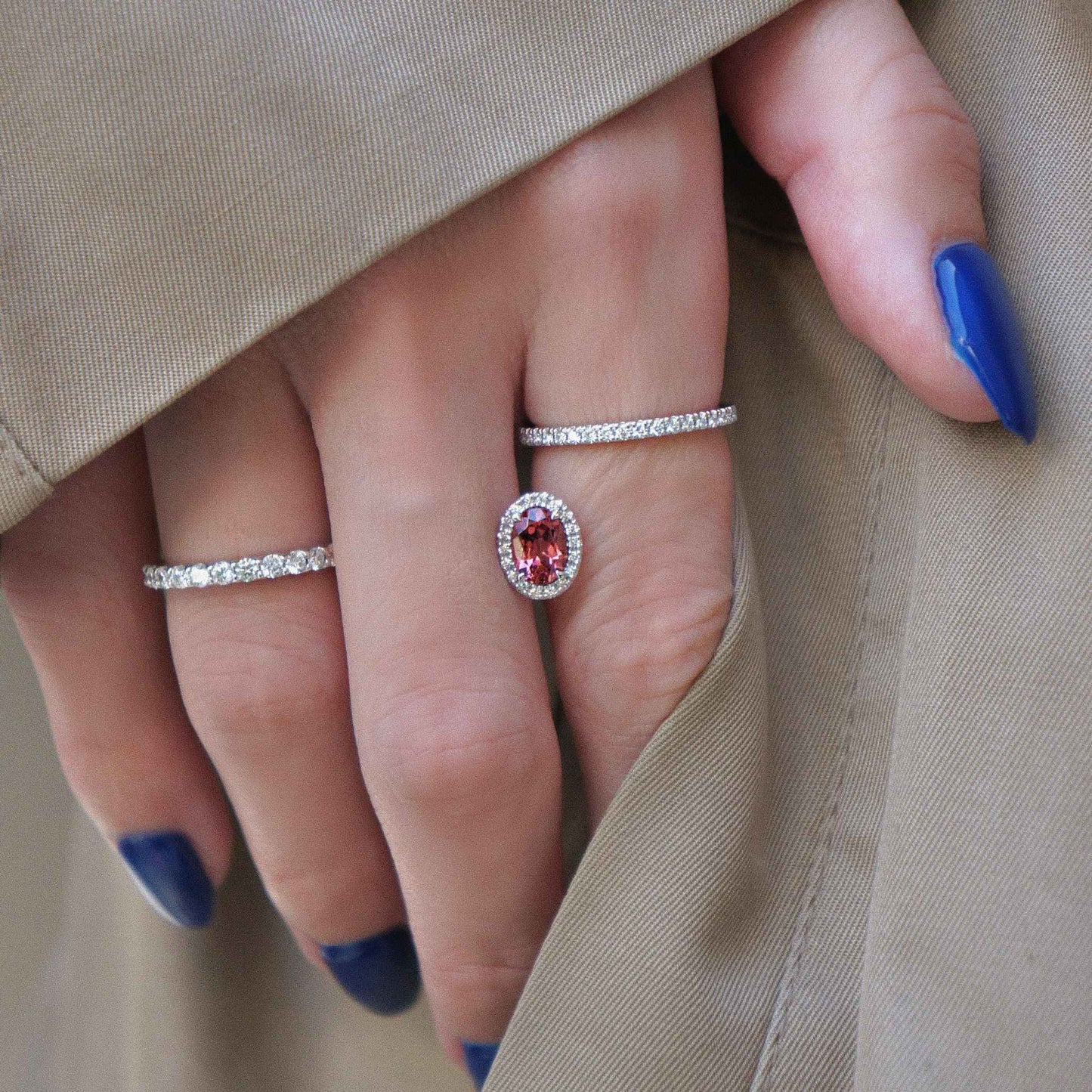new basic collection / tourmaline strange diamond halo ring K18YG