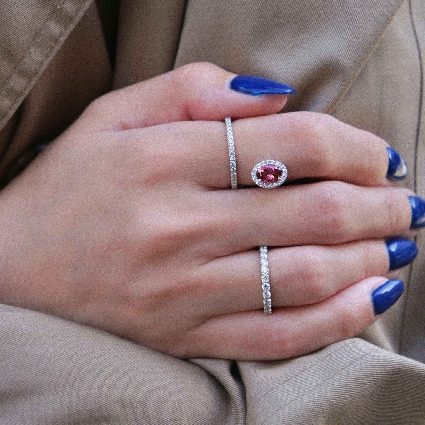 new basic collection / tourmaline strange diamond halo ring K18YG