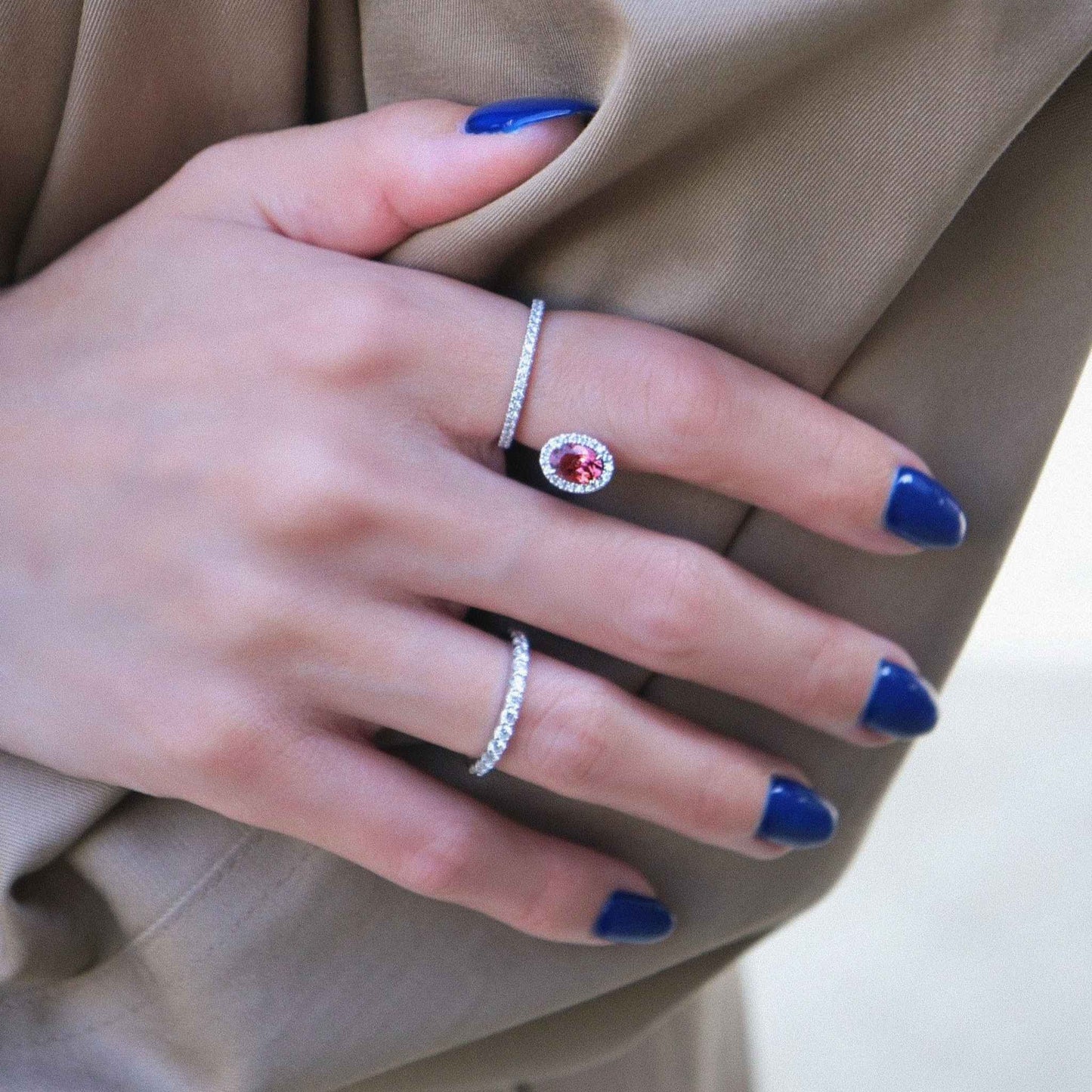 new basic collection / tourmaline strange diamond halo ring K18YG
