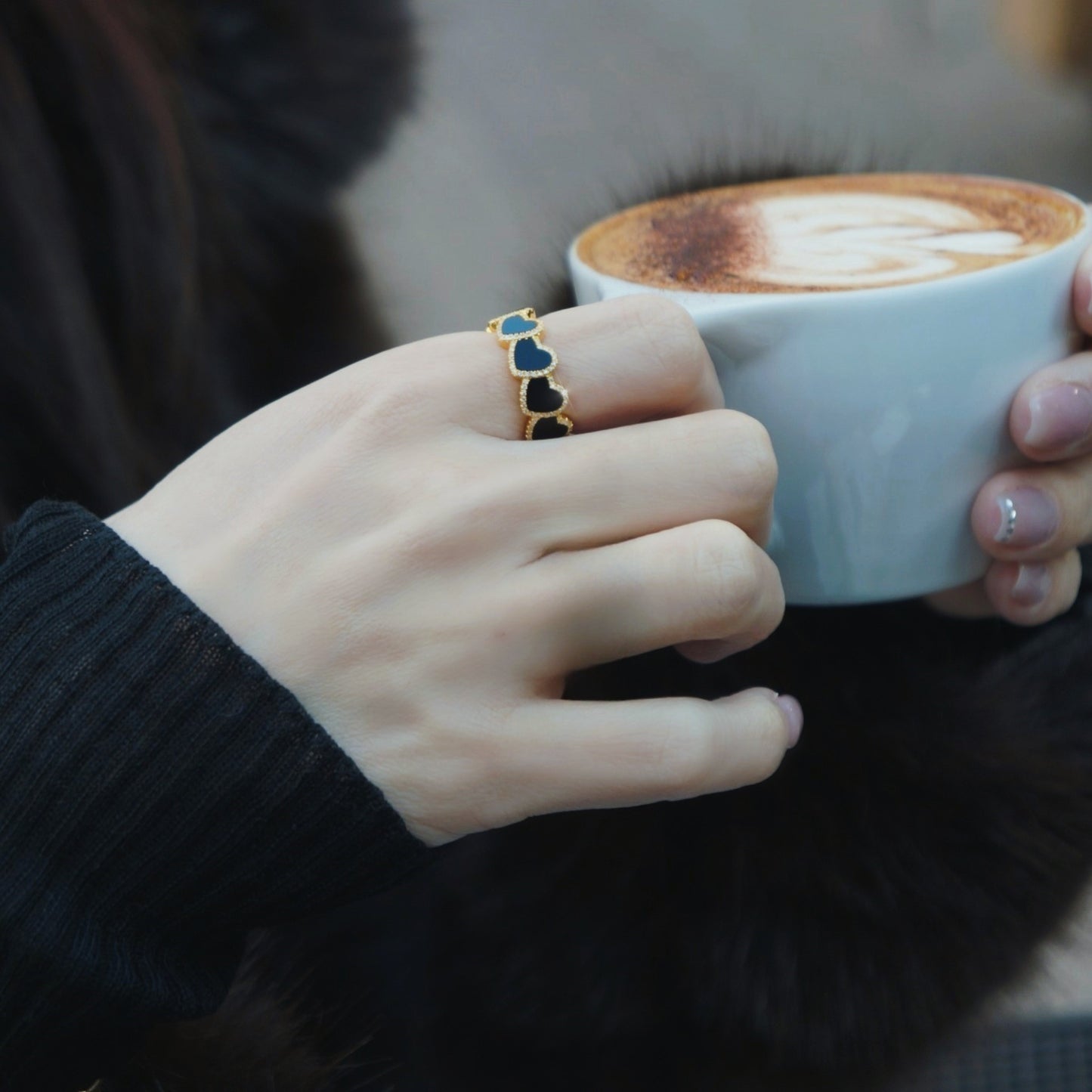 refined legacy collection / onyx heart halo ring K18YG