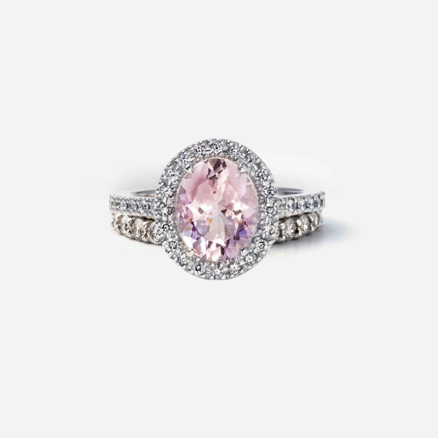 basic collection / Kunzite diamond stacking halo ring