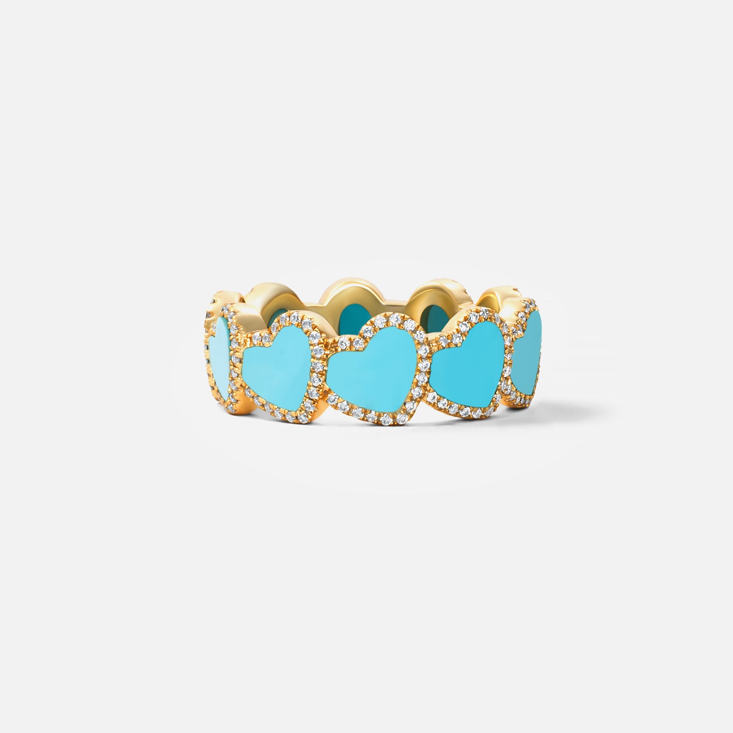 refined legacy collection / turquoise inlay heart halo ring K18YG