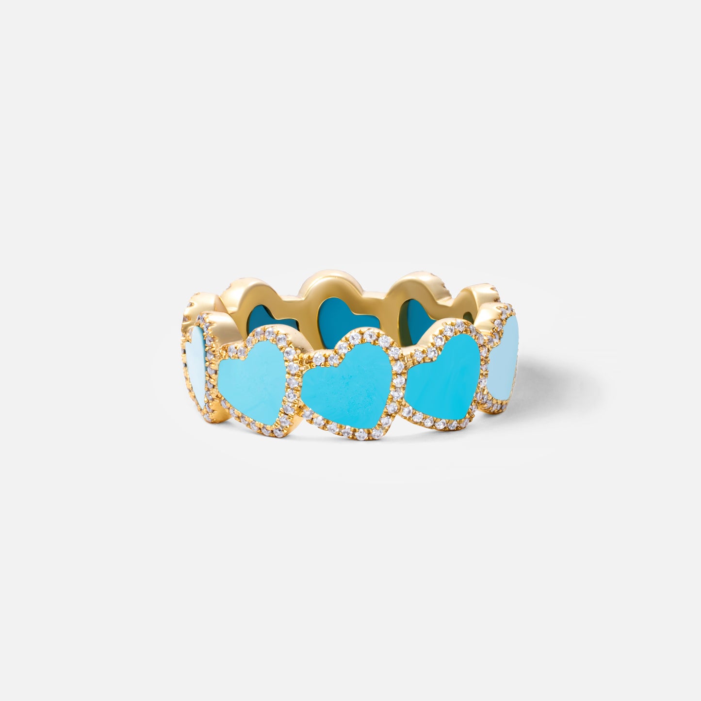 refined legacy collection / turquoise inlay heart halo ring K18YG