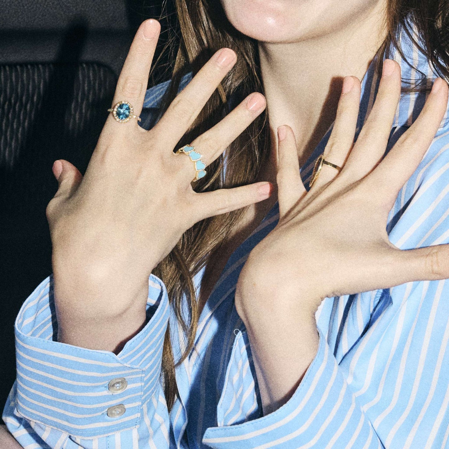 refined legacy collection / turquoise inlay heart halo ring K18YG