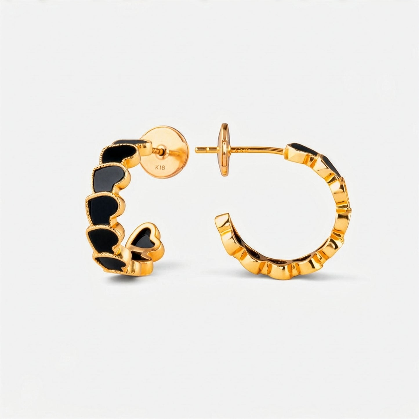 refined legacy collection / onyx inlay rope heart hoop earring small K18YG