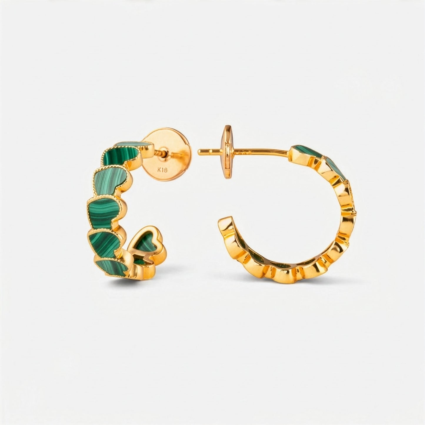 eternal heart collection / malachite inlay rope heart hoop earring small K18YG