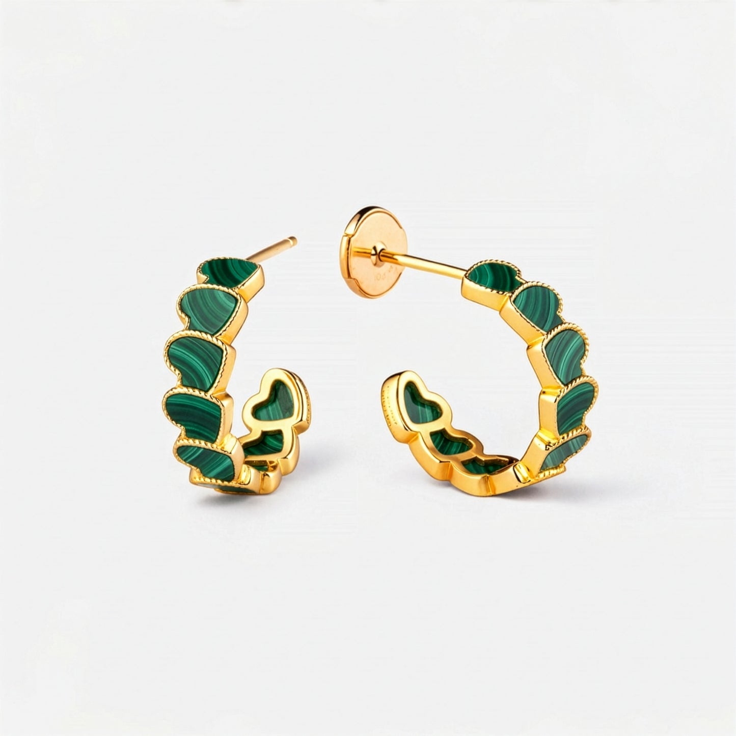 eternal heart collection / malachite inlay rope heart hoop earring small K18YG