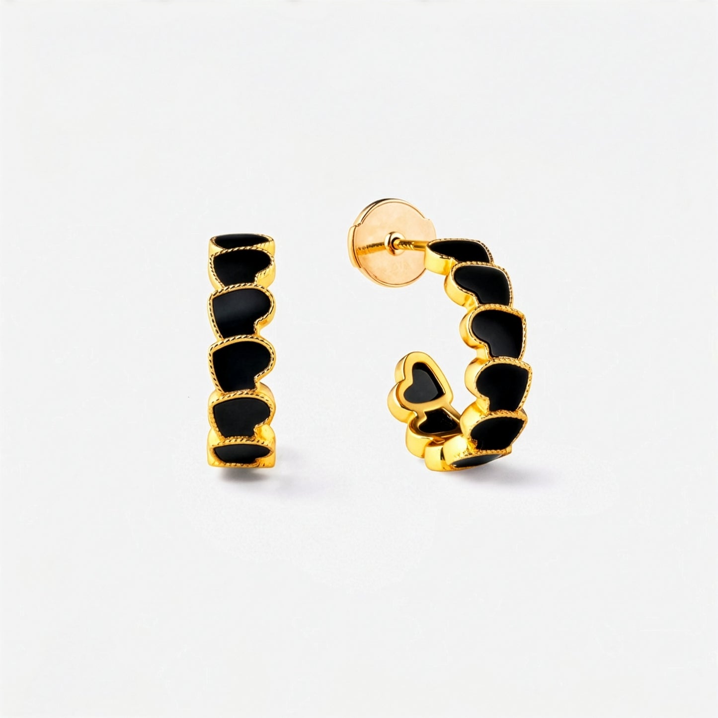 refined legacy collection / onyx inlay rope heart hoop earring small K18YG