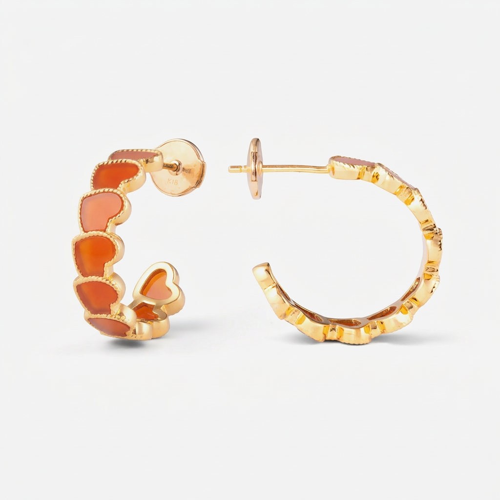 eternal heart collection / carnelian inlay rope heart hoop earring medium K18YG