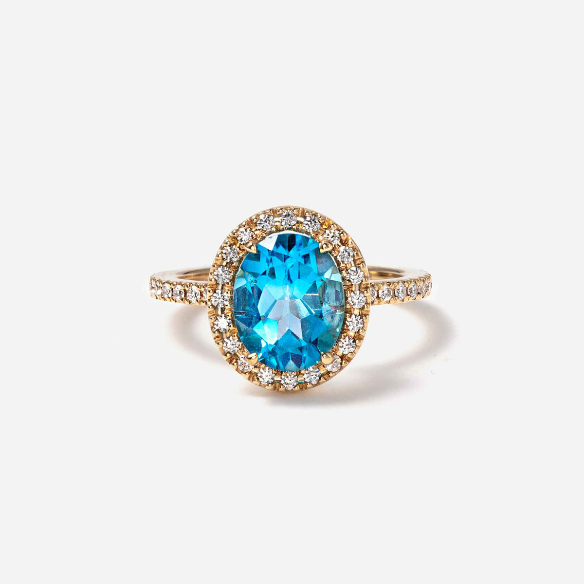 basic collection / blue topaz diamond stacking halo ring K18YG 
