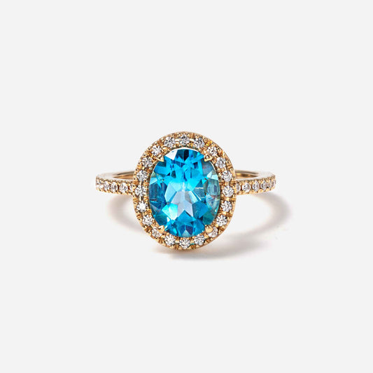 basic collection / blue topaz diamond stacking halo ring K18YG