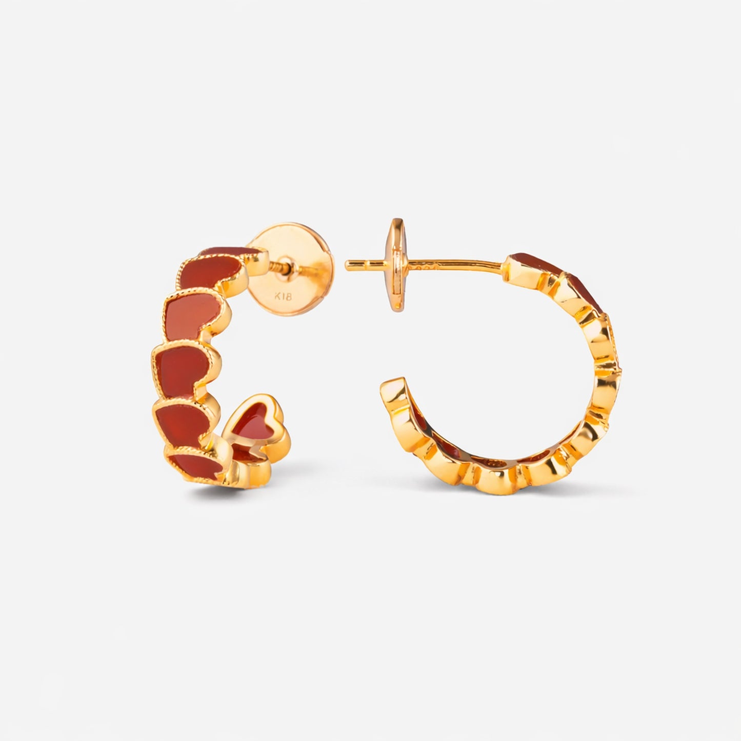 refined legacy collection / carnelian inlay rope heart hoop earring small K18YG