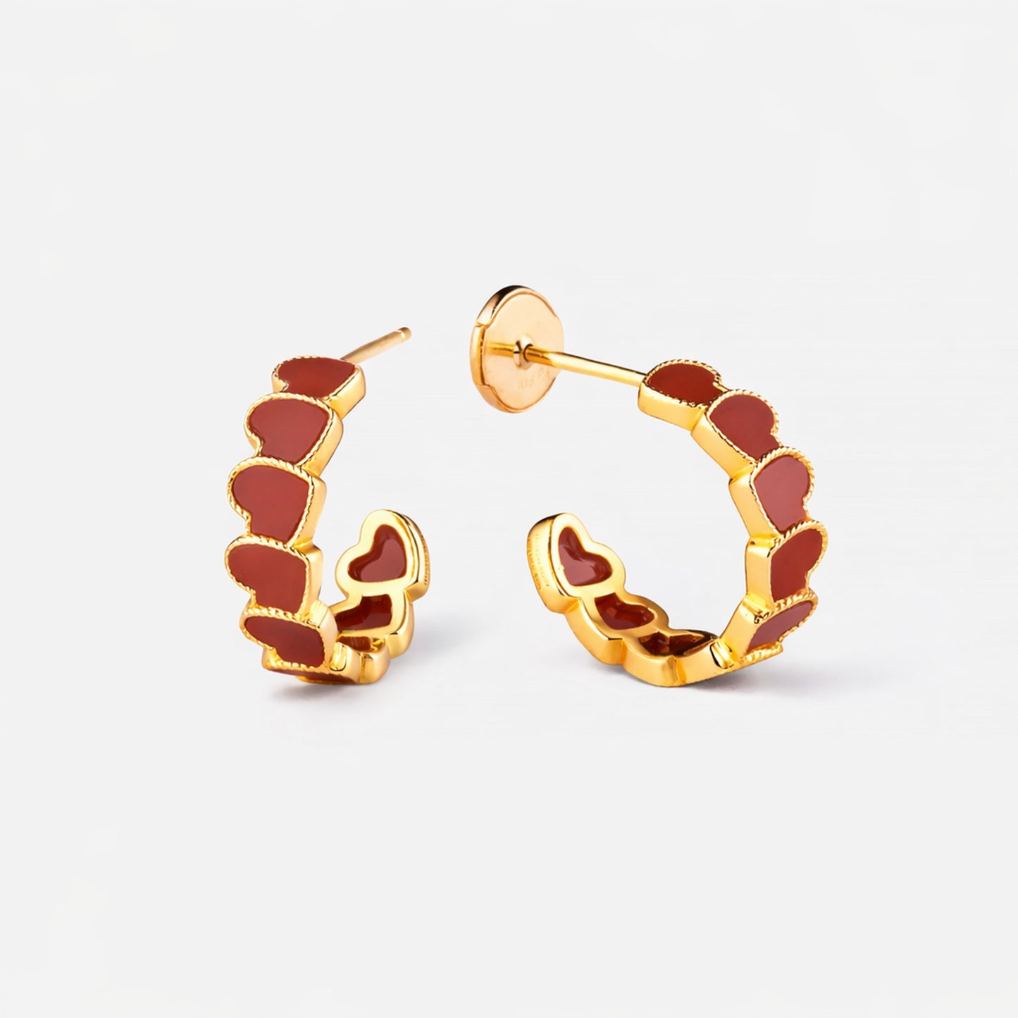 refined legacy collection / carnelian inlay rope heart hoop earring small K18YG