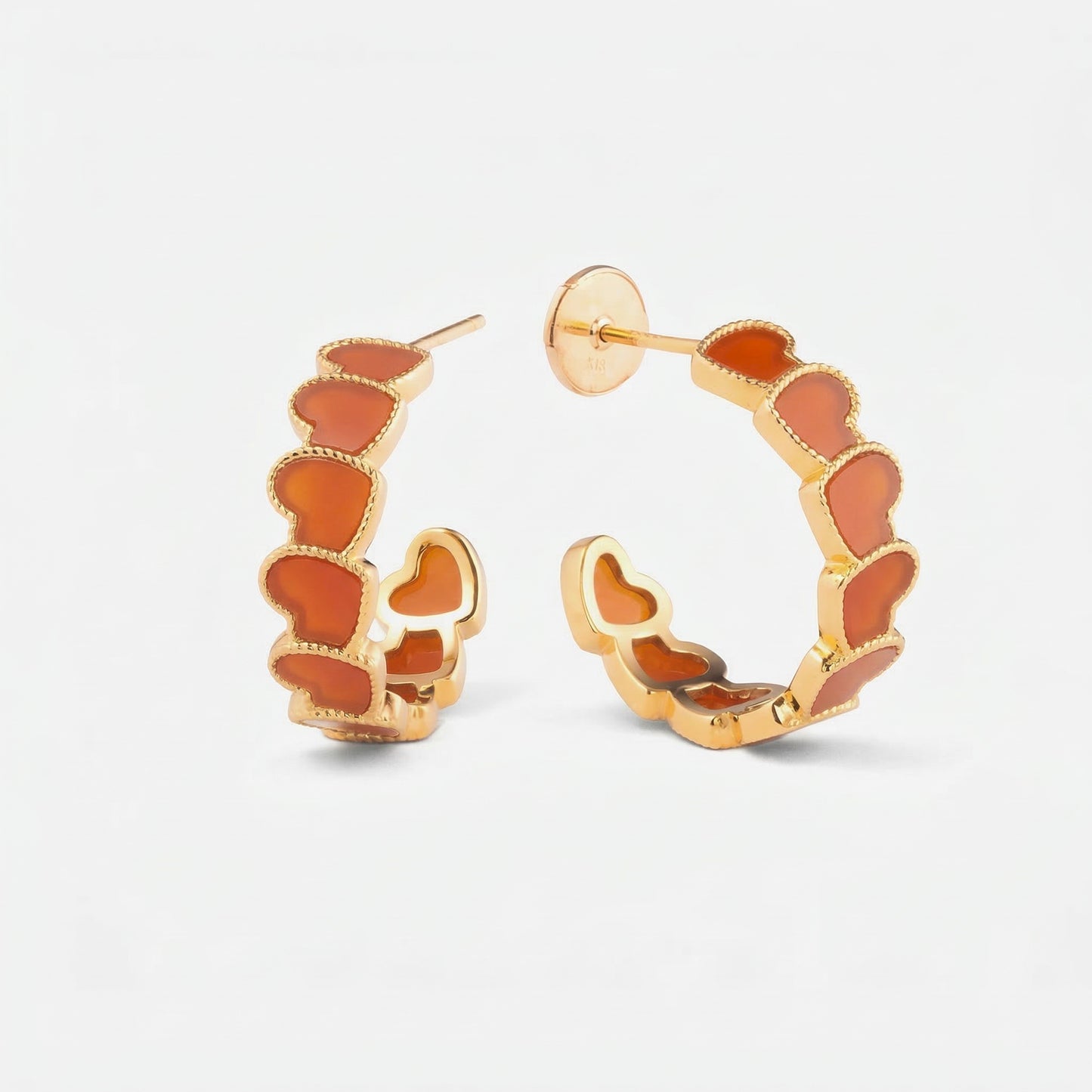 eternal heart collection / carnelian inlay rope heart hoop earring medium K18YG