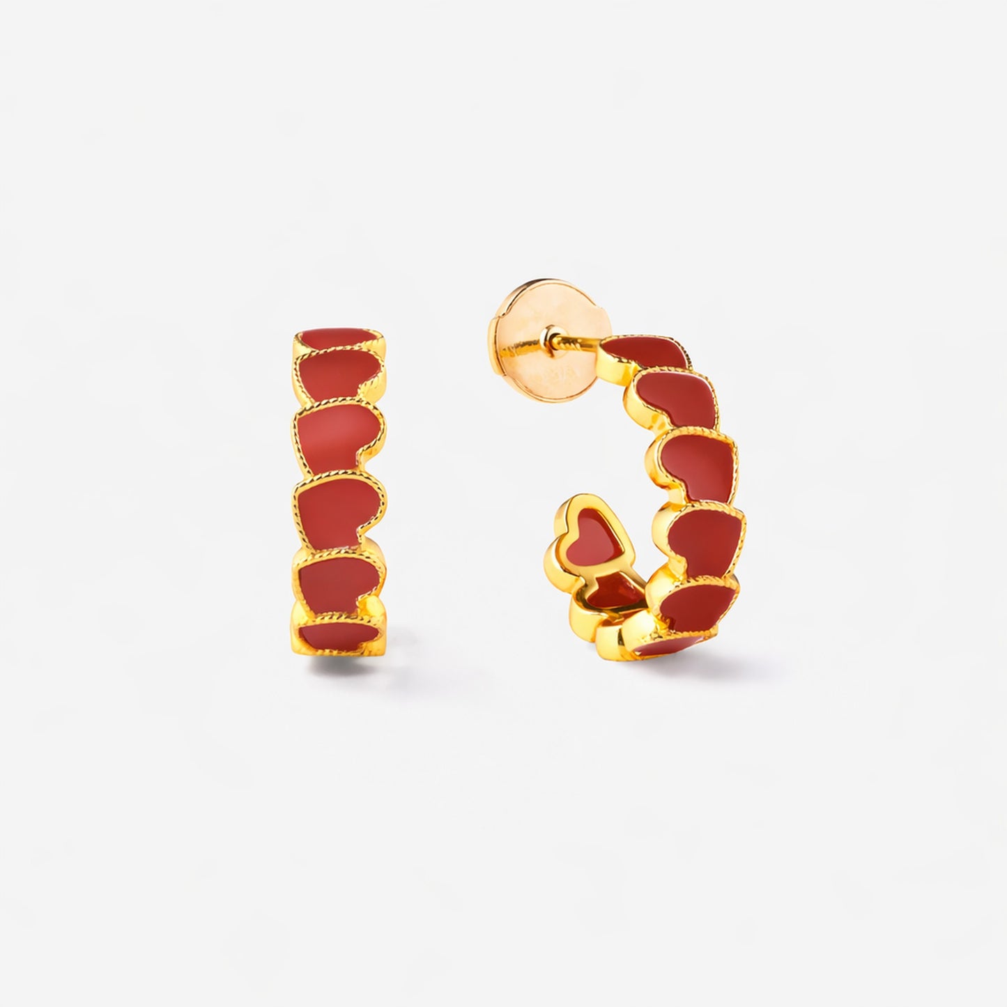 refined legacy collection / carnelian inlay rope heart hoop earring small K18YG