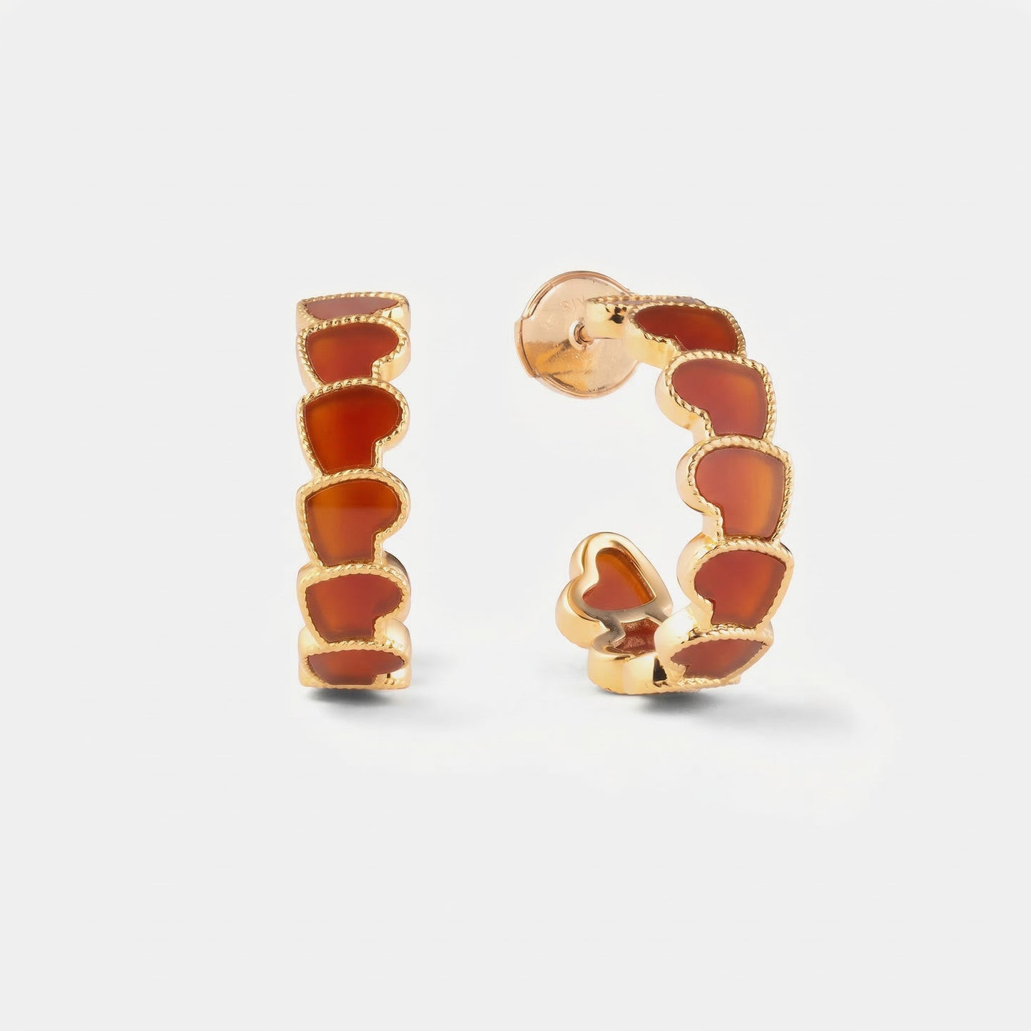 eternal heart collection / carnelian inlay rope heart hoop earring medium K18YG