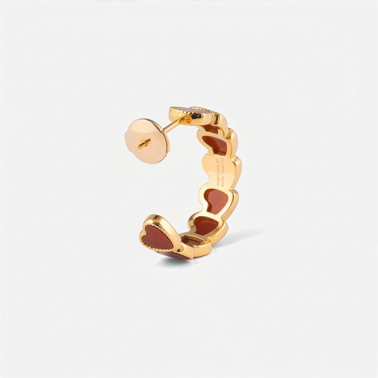 eternal heart collection / carnelian inlay rope heart hoop earring medium K18YG