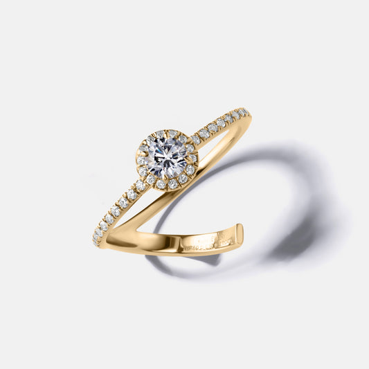 new basic collection / diamond slash halo ring K18YG