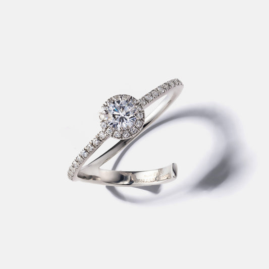 new basic collection / diamond slash halo ring Pt950